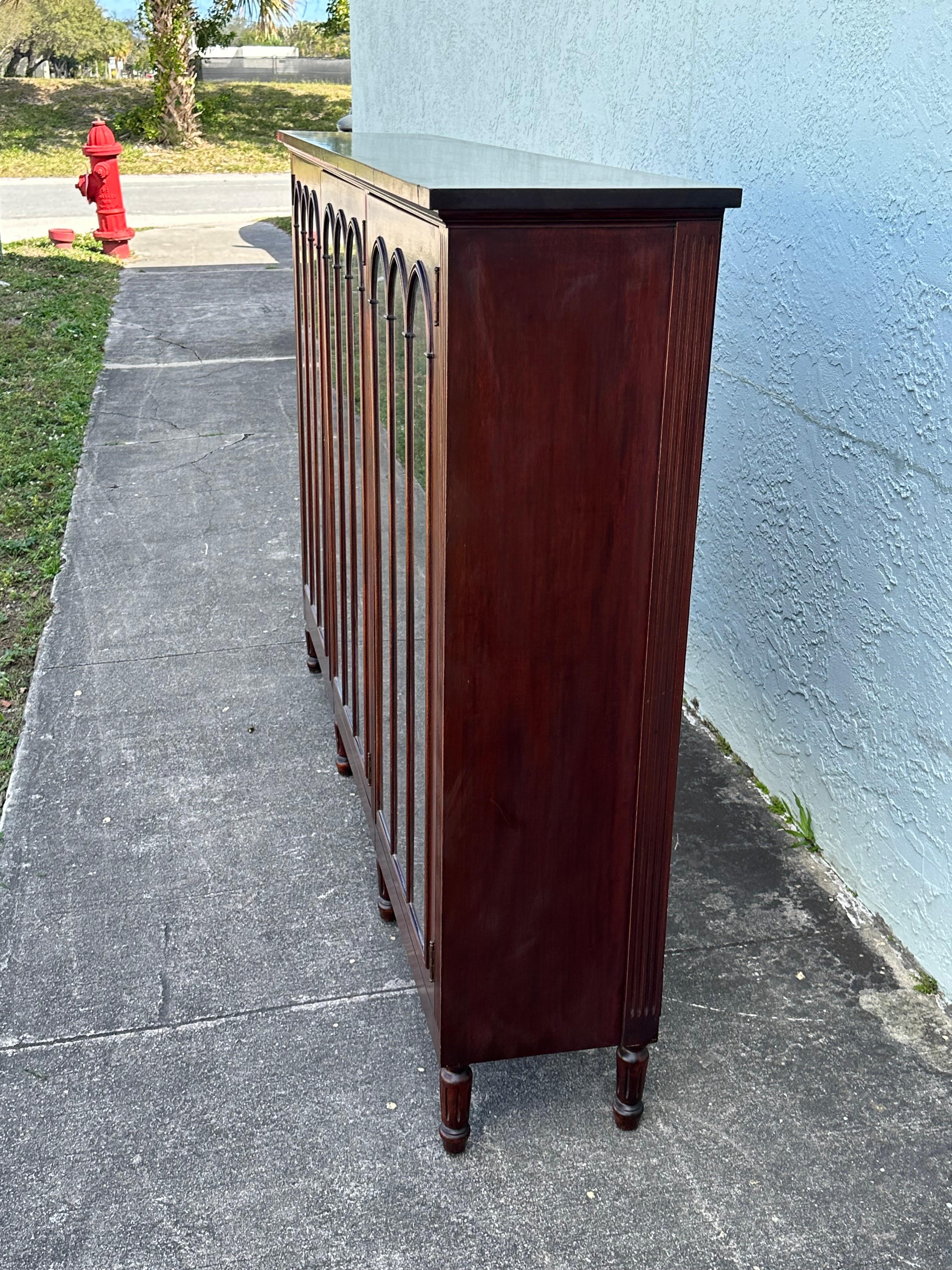 1932 Signed Charak Furniture Art Deco Arch Bookcase Glass Cabinet For Sale 4