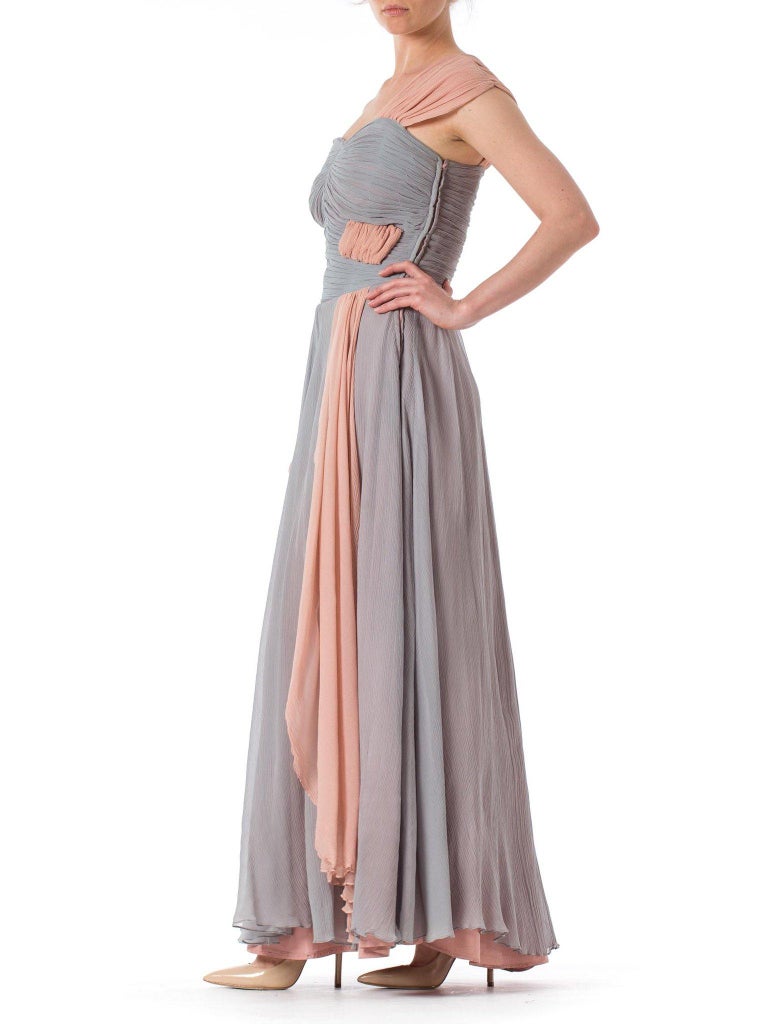 1930S Chiffon One Shoulder Blue Flowy Ball Gown at 1stDibs — free download