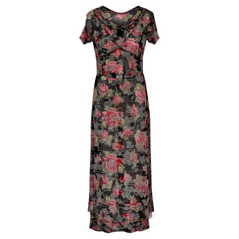 sachin and babi light blue dress chesca Rose Print Midi Chiffon Dress, Black/Multi main image 1