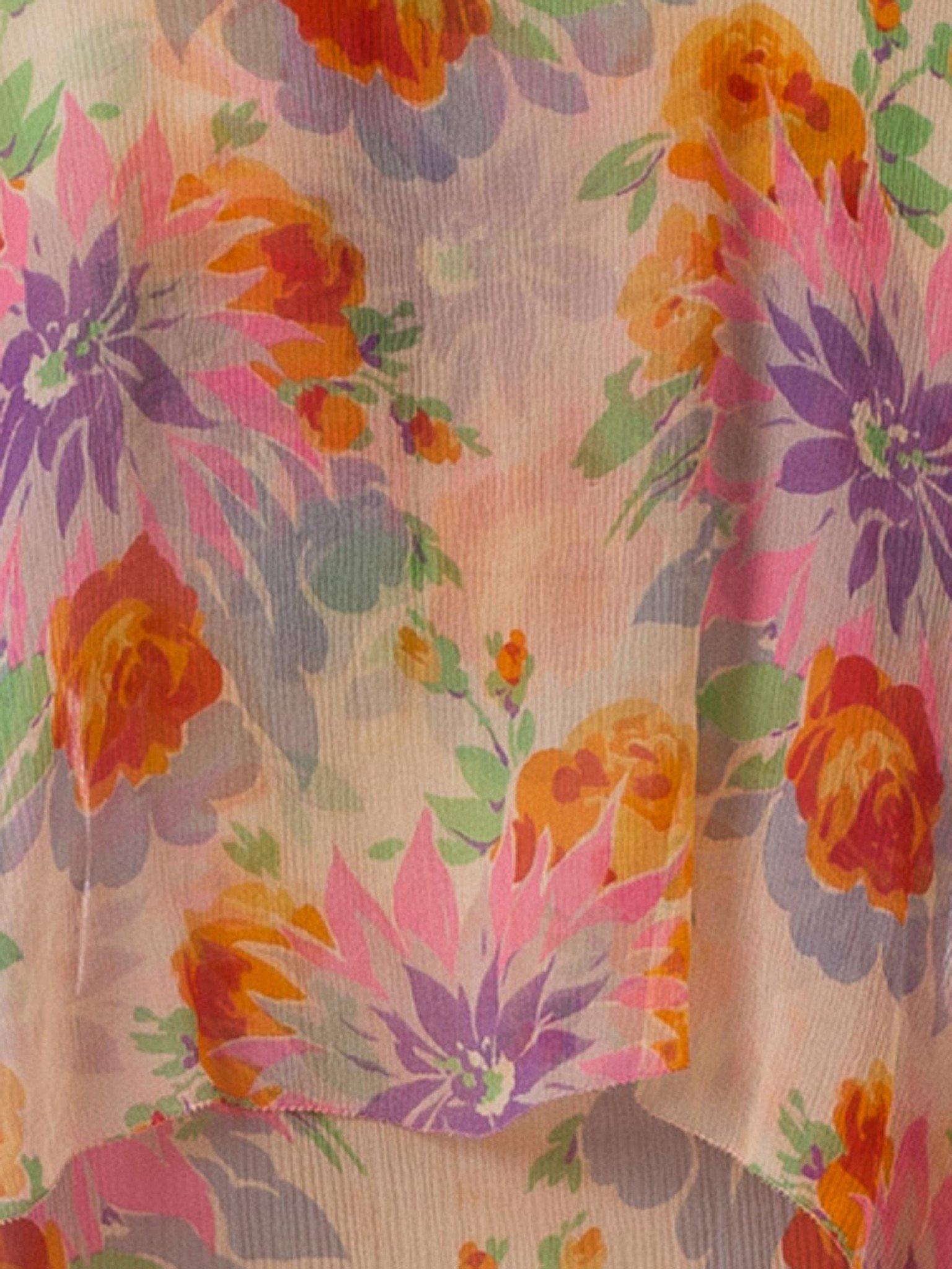 Robe de soirée plissée en mousseline de soie à fleurs vives et colorées, années 1930 en vente 1