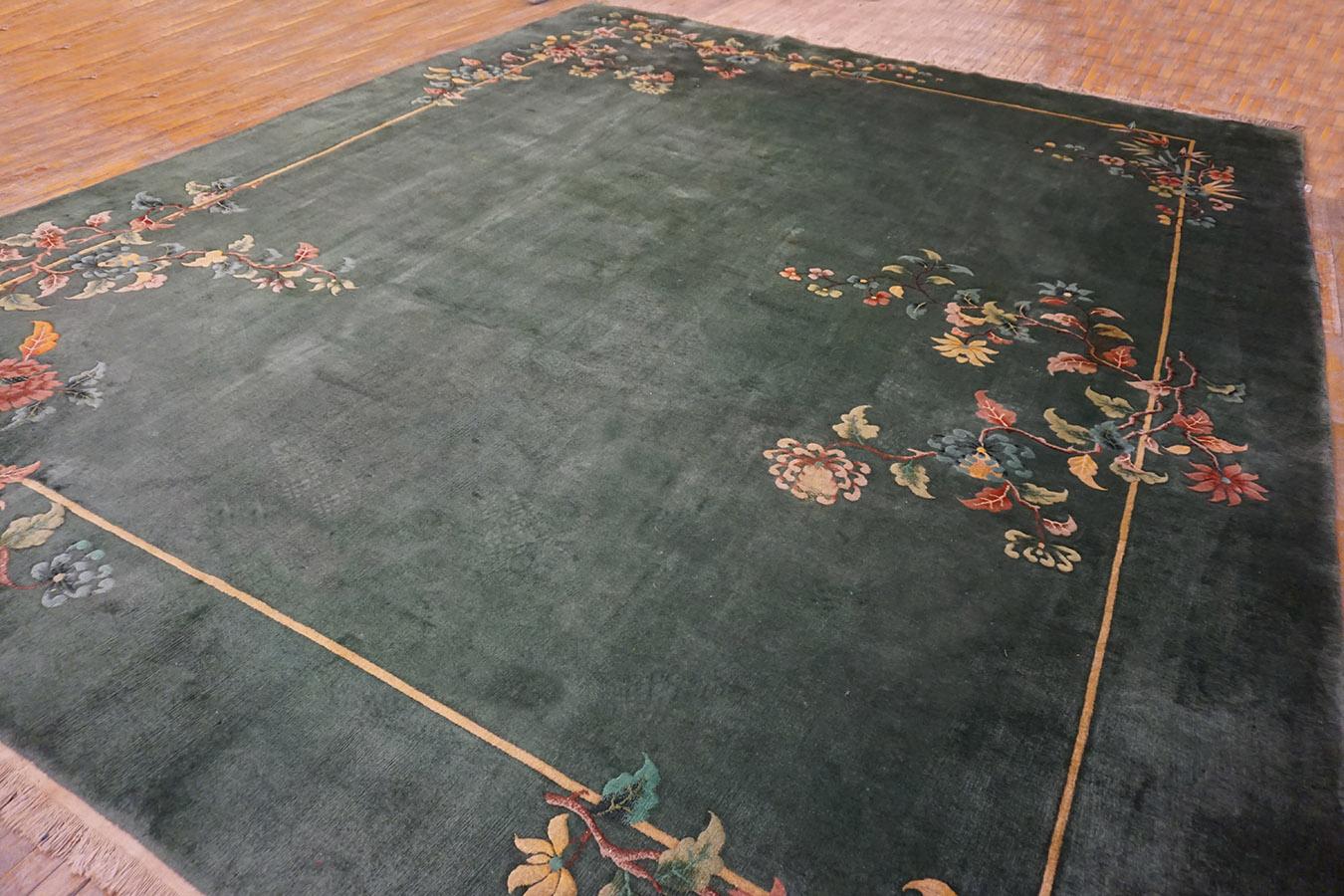 Hand-Knotted  1930s Chinese Art Deco Carpet ( 12'10