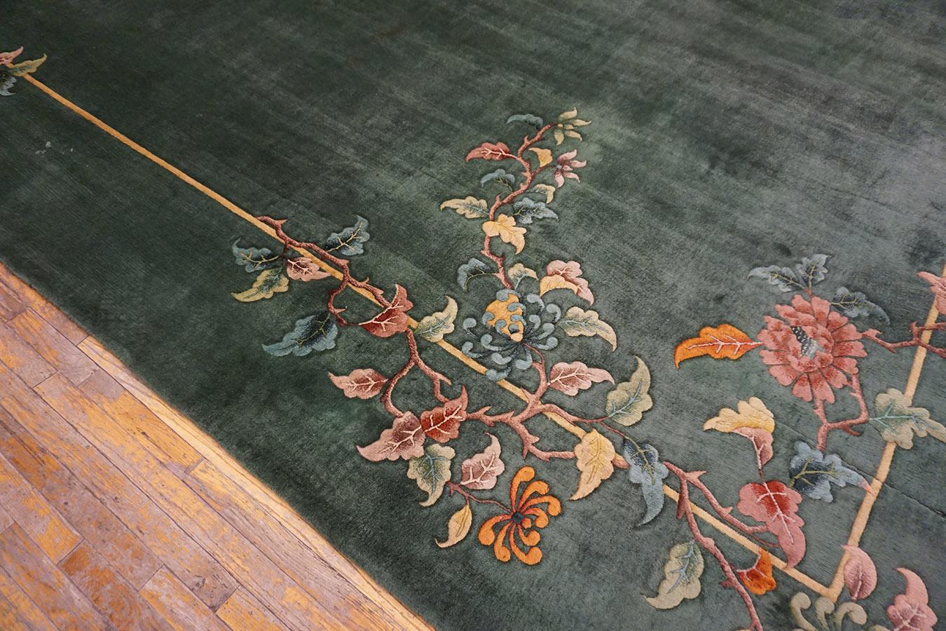 Wool  1930s Chinese Art Deco Carpet ( 12'10