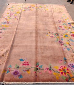 Charming Peach Ground Color withSome Daisies Yellow Antique Chinese Art Deco Rug