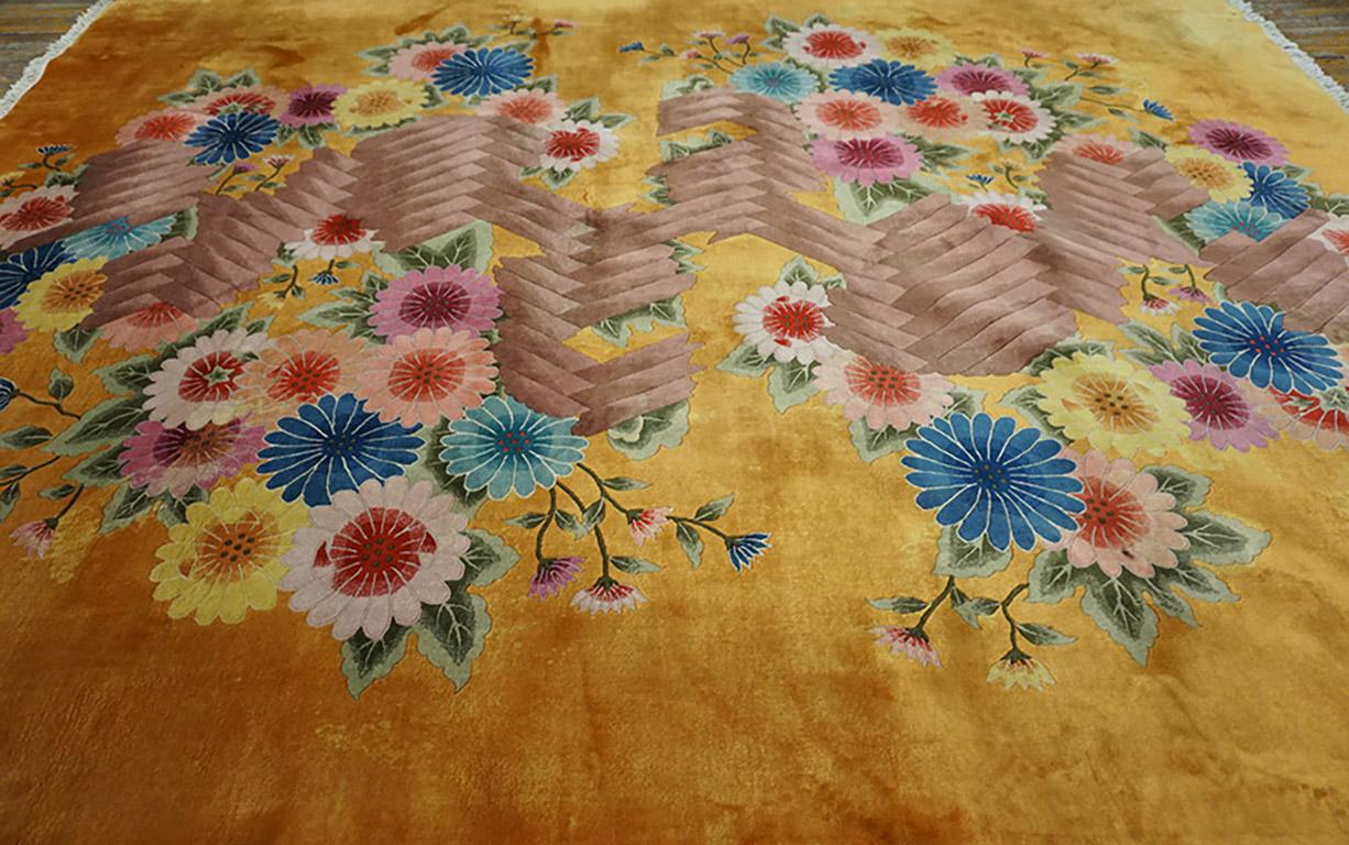Noué à la main Tapis Art Déco chinois des années 1930 9' x 12' en vente