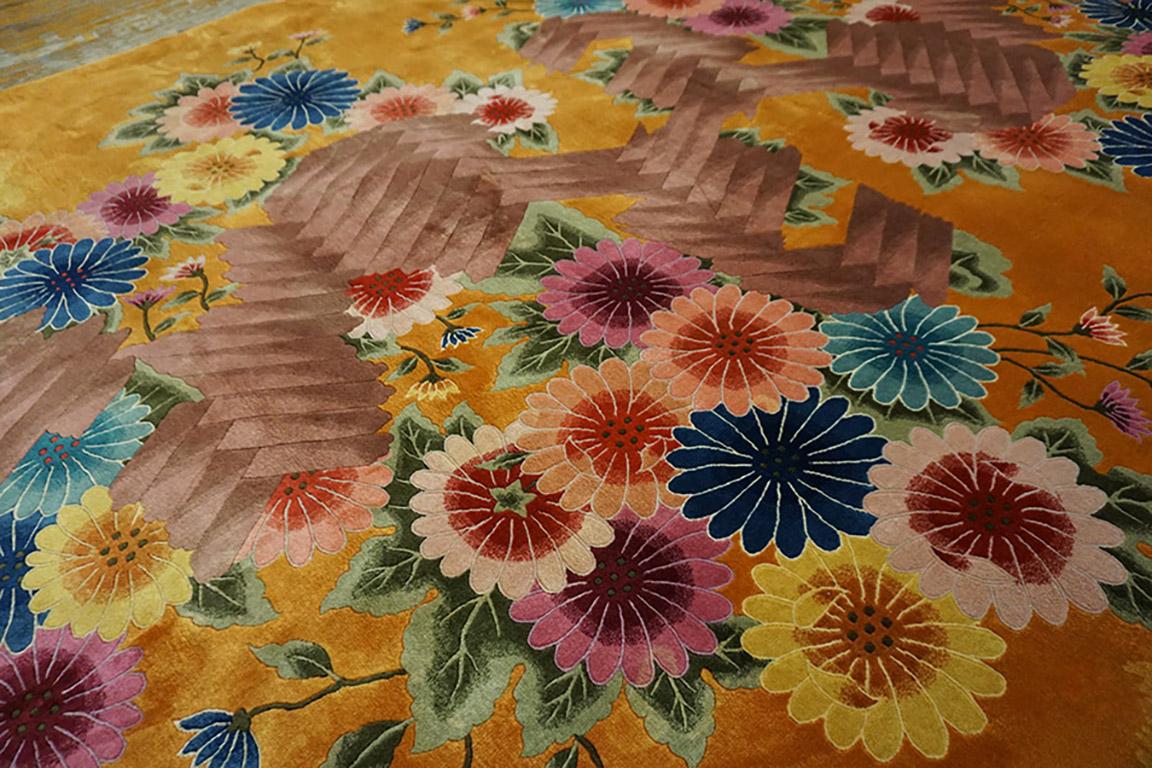 Milieu du XXe siècle Tapis Art Déco chinois des années 1930 9' x 12' en vente