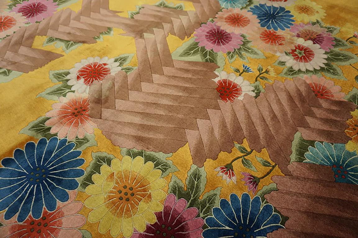 Laine Tapis Art Déco chinois des années 1930 9' x 12' en vente