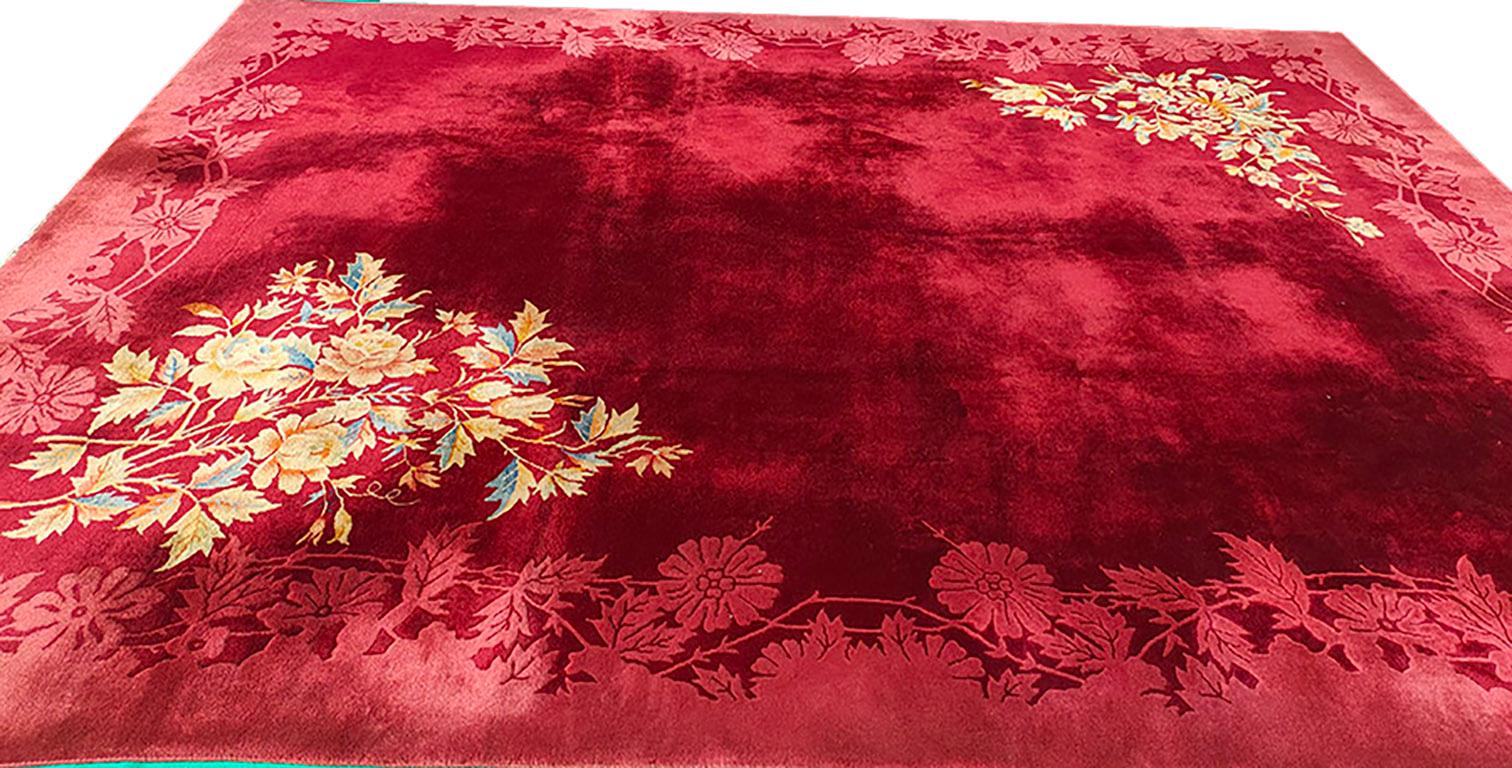Wool 1930s Chinese Art Deco Carpet 9'x 11' 6