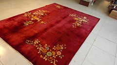 Elegant Red-Claret Ground Color & Floral Sprays Pattern Antique Chinese Art Rug