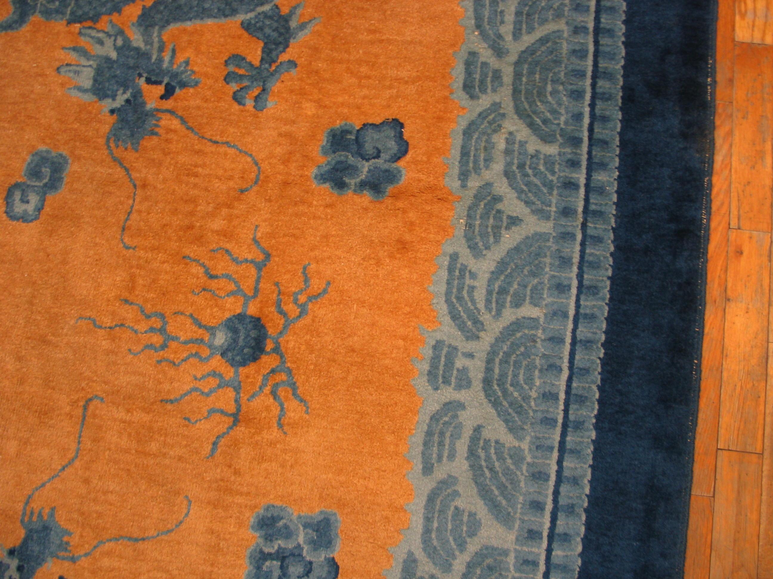 Wool 1930s Chinese Art Deco Dragon Carpet ( 10' x 11'9