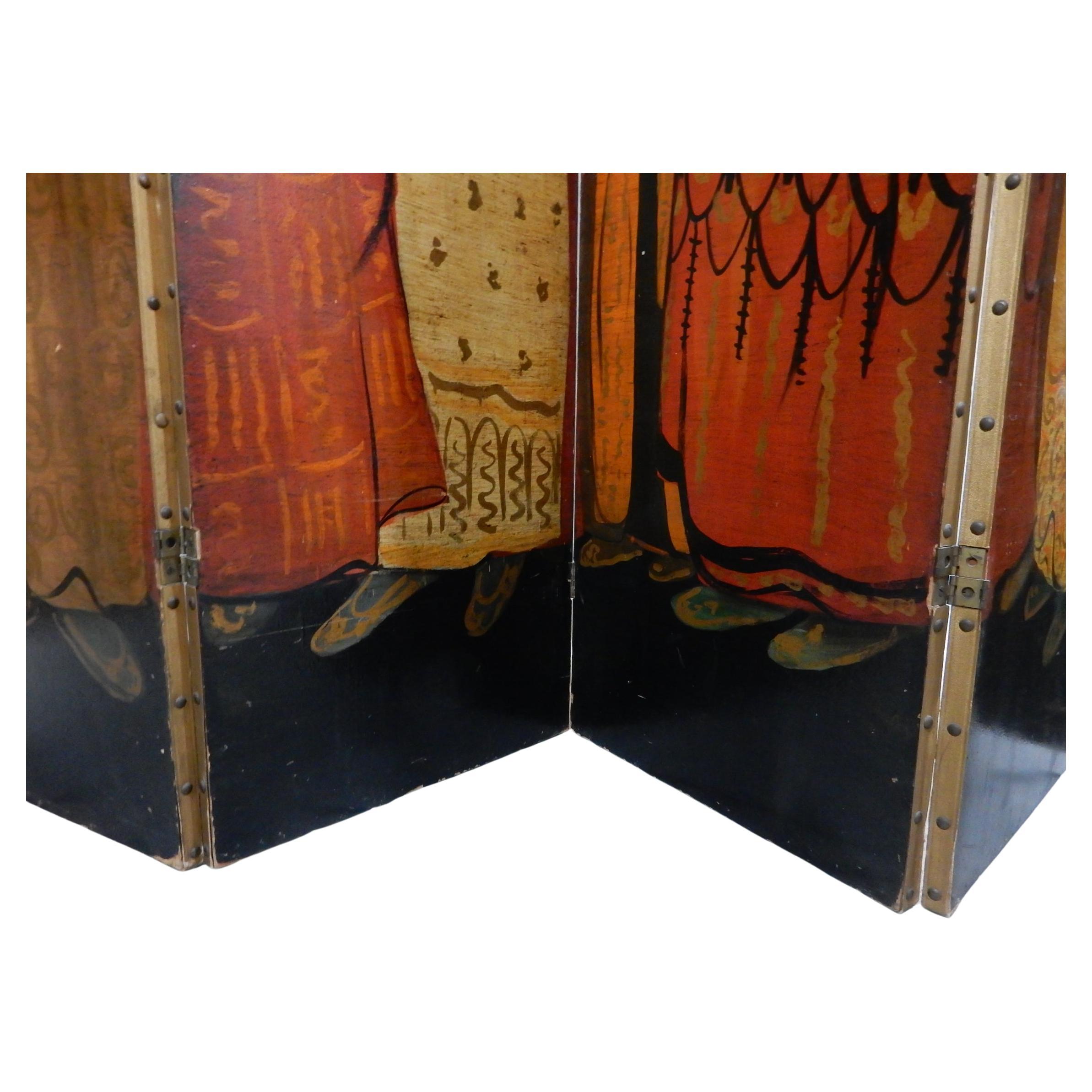 20th Century 1930's Chinese Chinoiserie Hand Painted Room Divider Screen