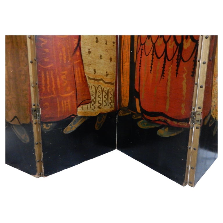 20th Century 1930's Chinese Chinoiserie Hand Painted Room Divider Screen For Sale