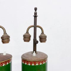 1930s Chinese Cloisonné Table Lamps Green & Blue Enamel Art