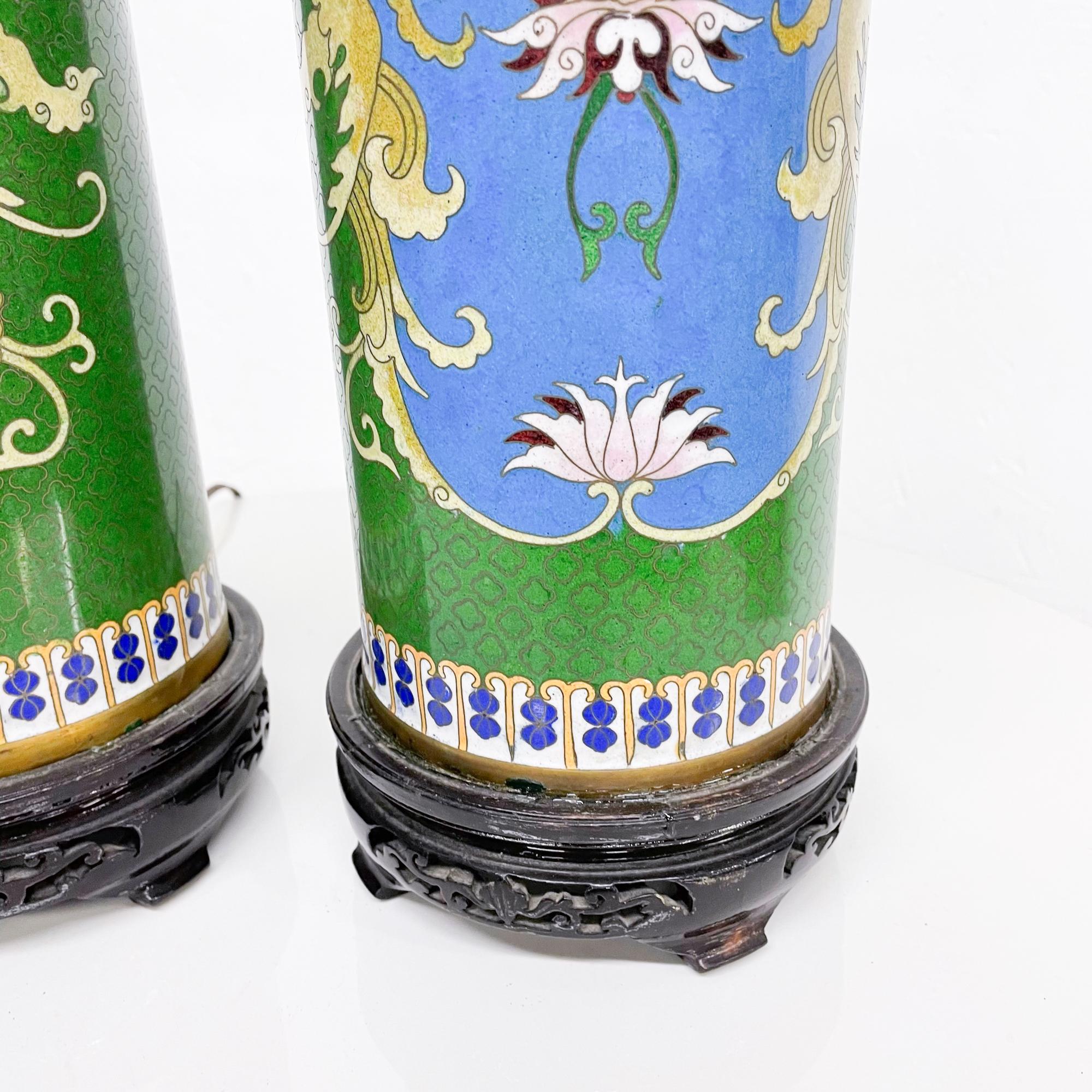 Chinese Export 1930s Chinese Cloisonné Table Lamps Green & Blue Enamel Art