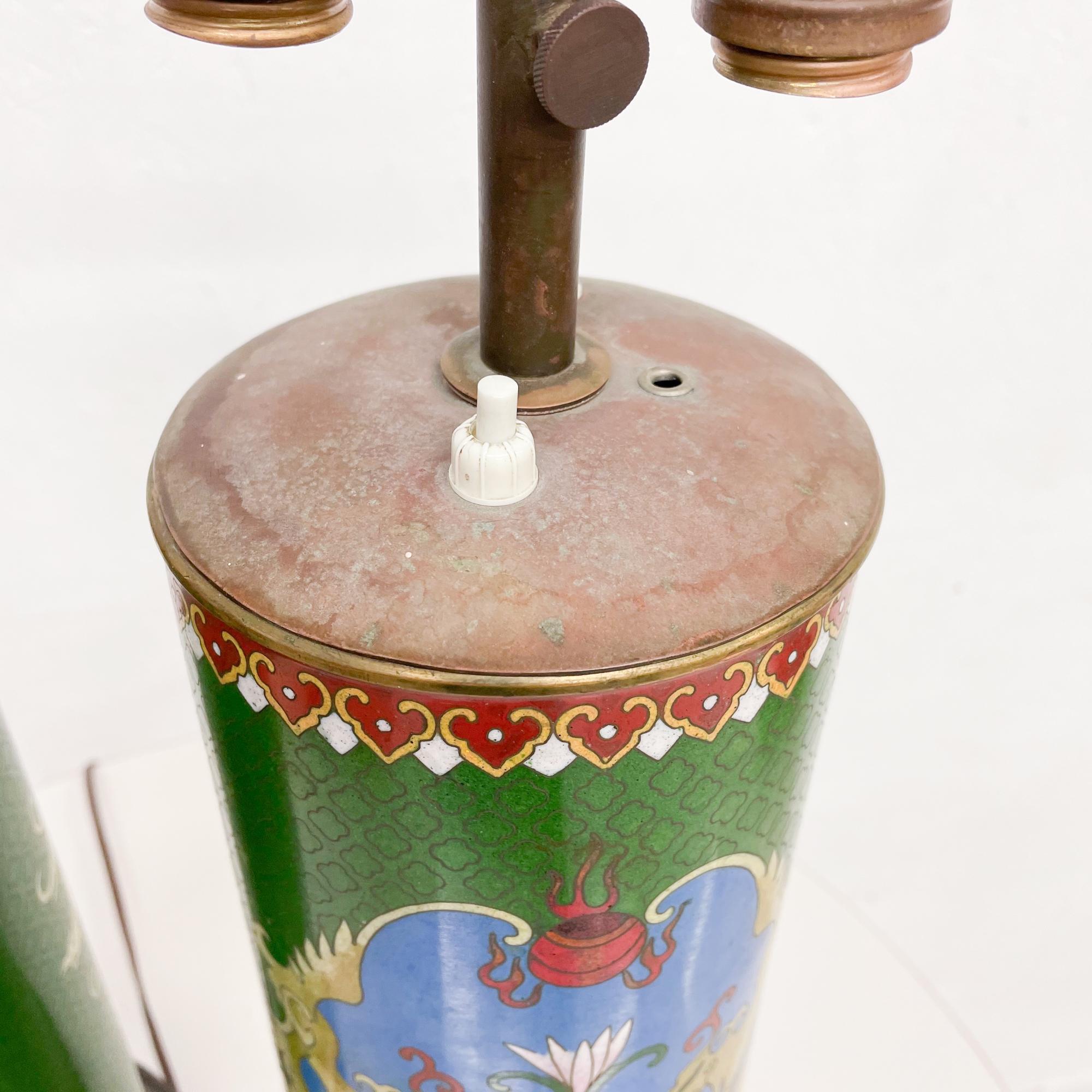 1930s Chinese Cloisonné Table Lamps Green & Blue Enamel Art 3