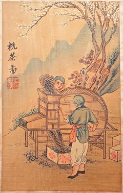 1930s Chinese Hand Painted Picture with Bamboo Frame