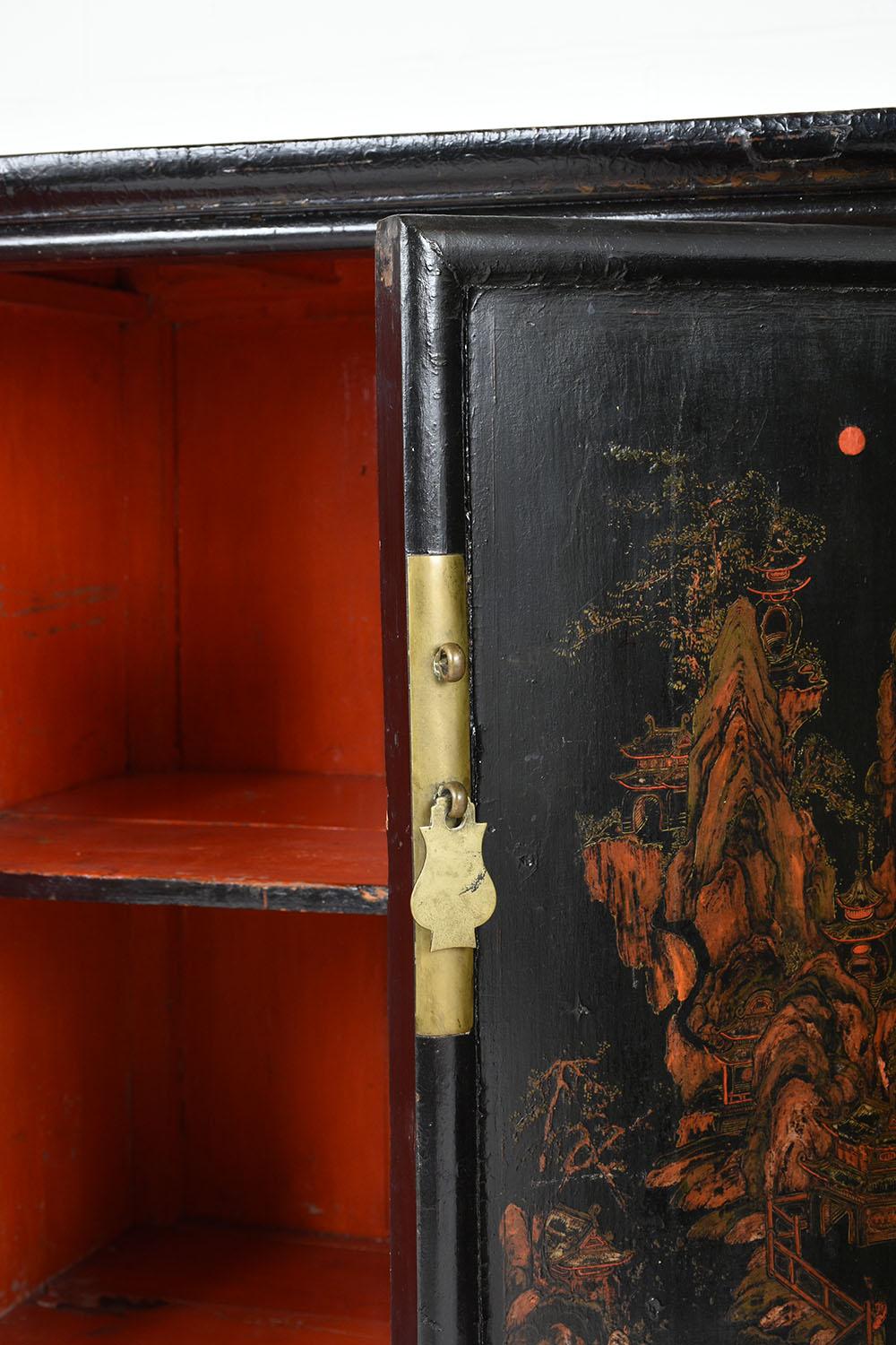 Hand-Crafted 1930s Chinese Poly-Chrome Two-Door Painted Cabinet