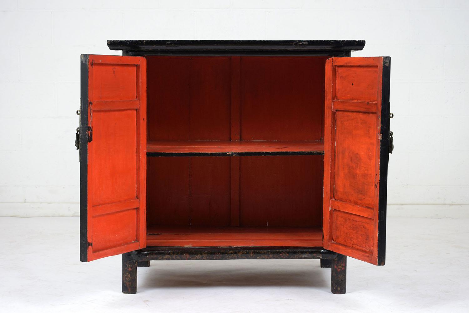 Teak 1930s Chinese Poly-Chrome Two-Door Painted Cabinet