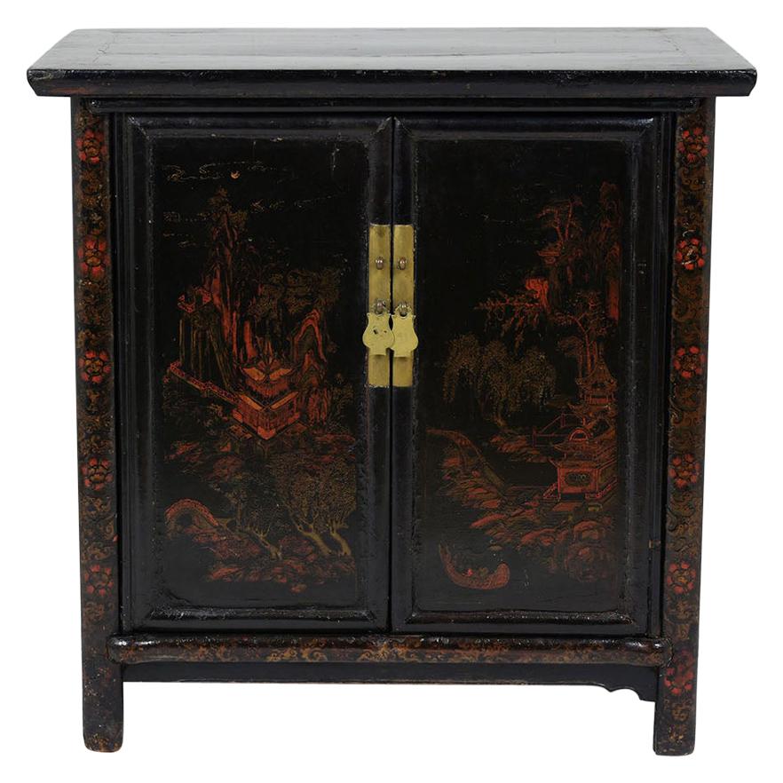 1930s Chinese Poly-Chrome Two-Door Painted Cabinet