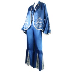 1930's Chinese Silk Lounge Ensemble with Hand-Embroidery