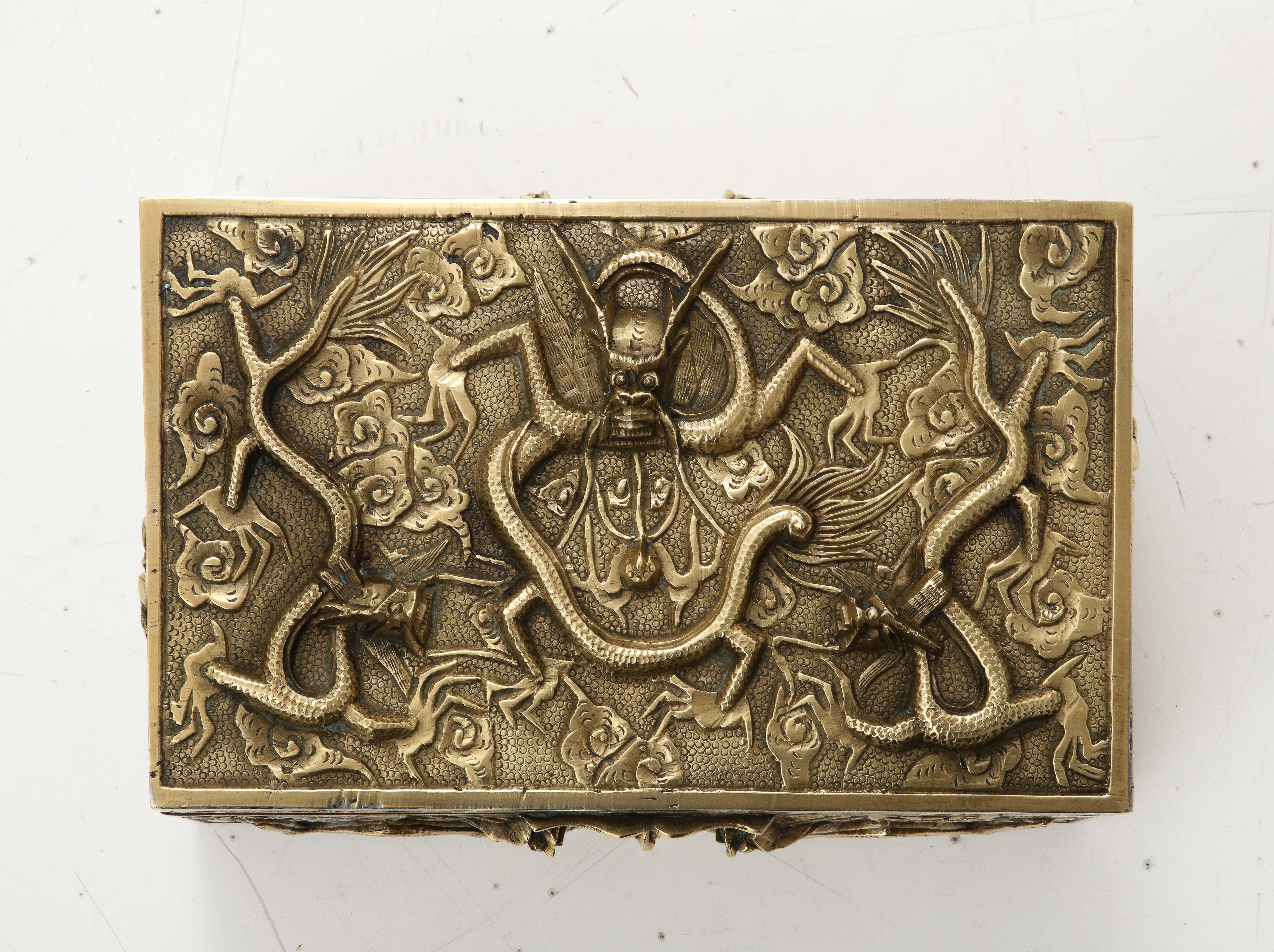 1930's Chinese Solid Brass Dragon Jewelry Box For Sale 2