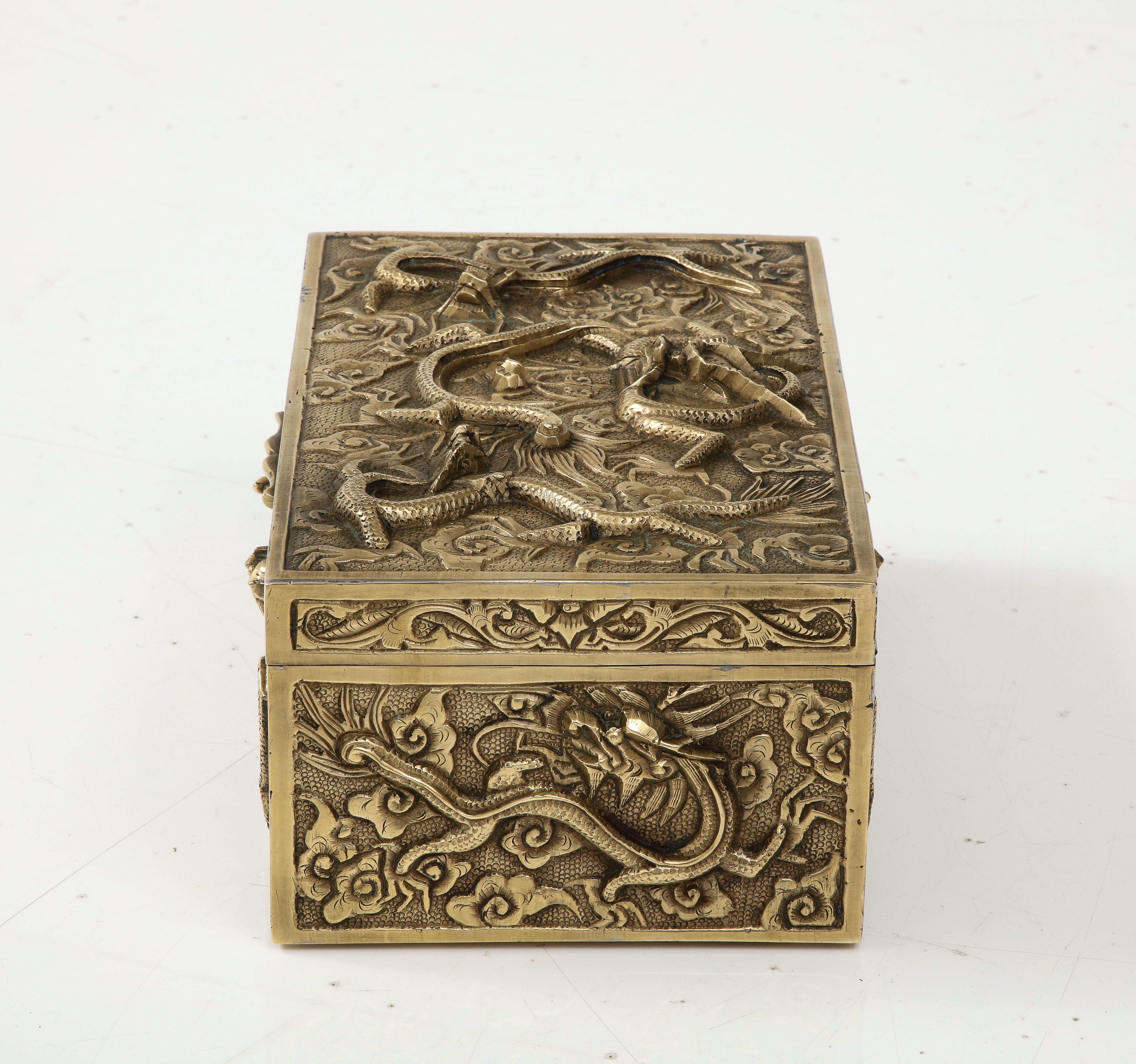 Art Deco 1930's Chinese Solid Brass Dragon Jewelry Box For Sale