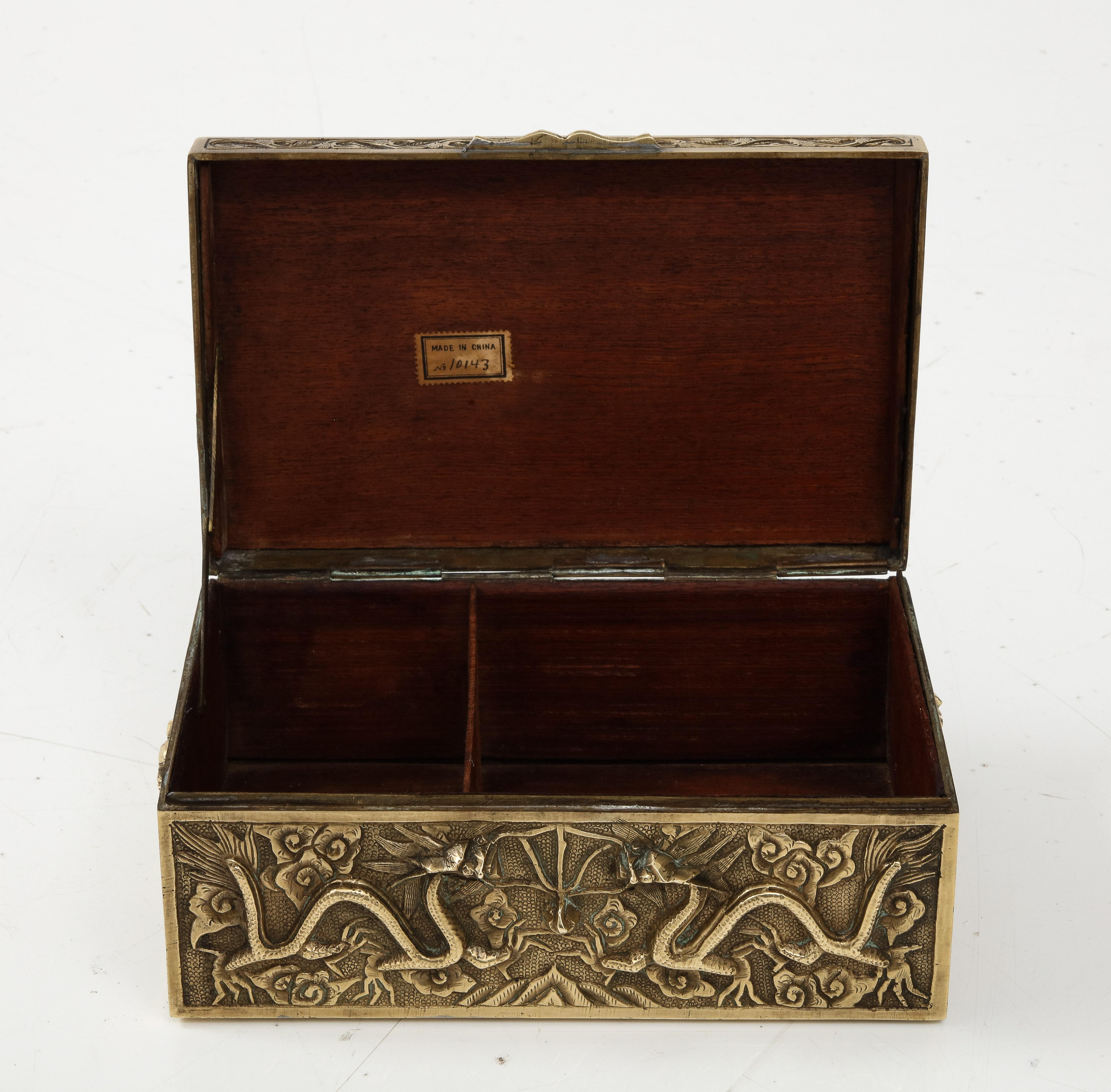 1930's Chinese Solid Brass Dragon Jewelry Box In Good Condition For Sale In New York, NY