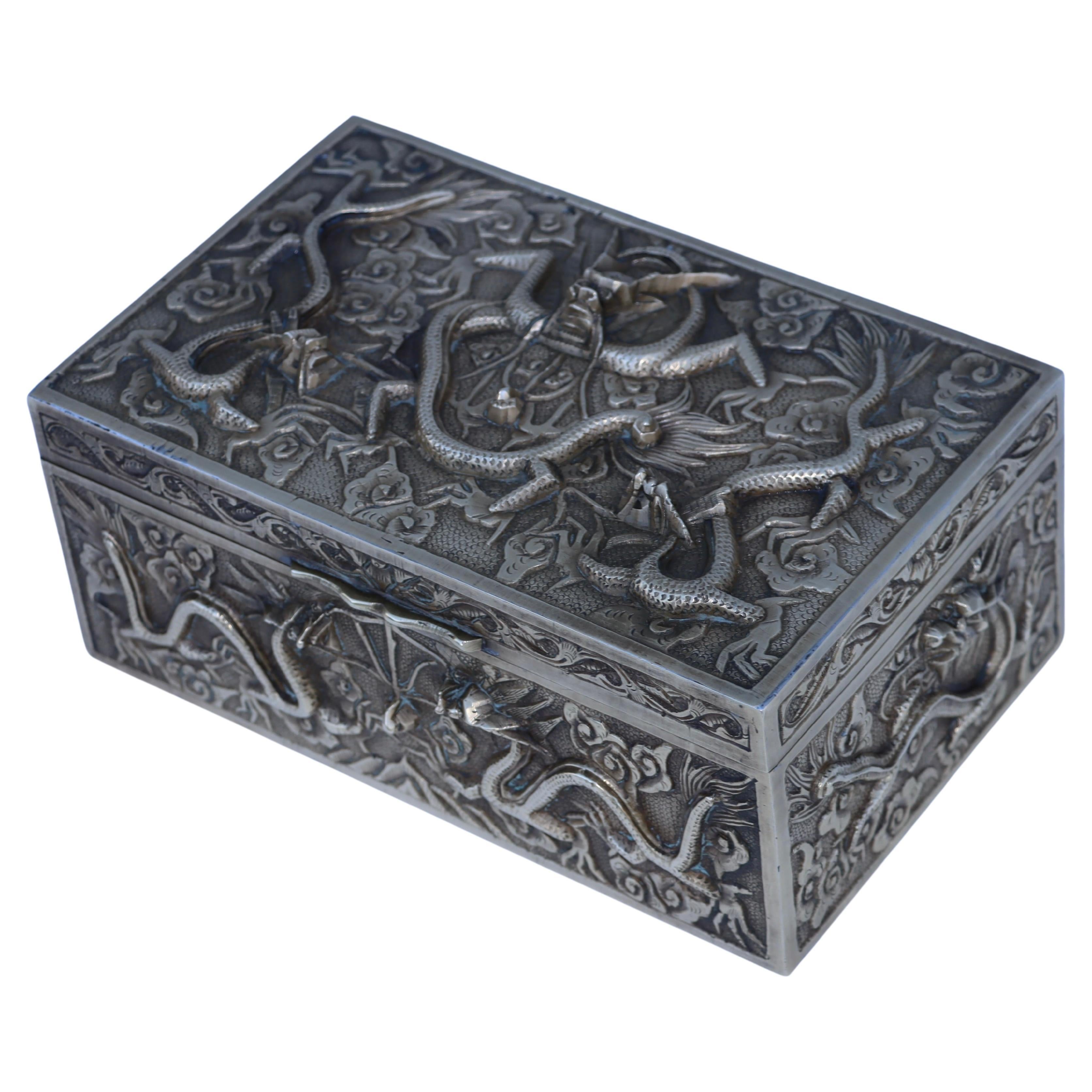 MidCentury Modern Rosewood Chinese Jewelry Box with Brass Hardware at