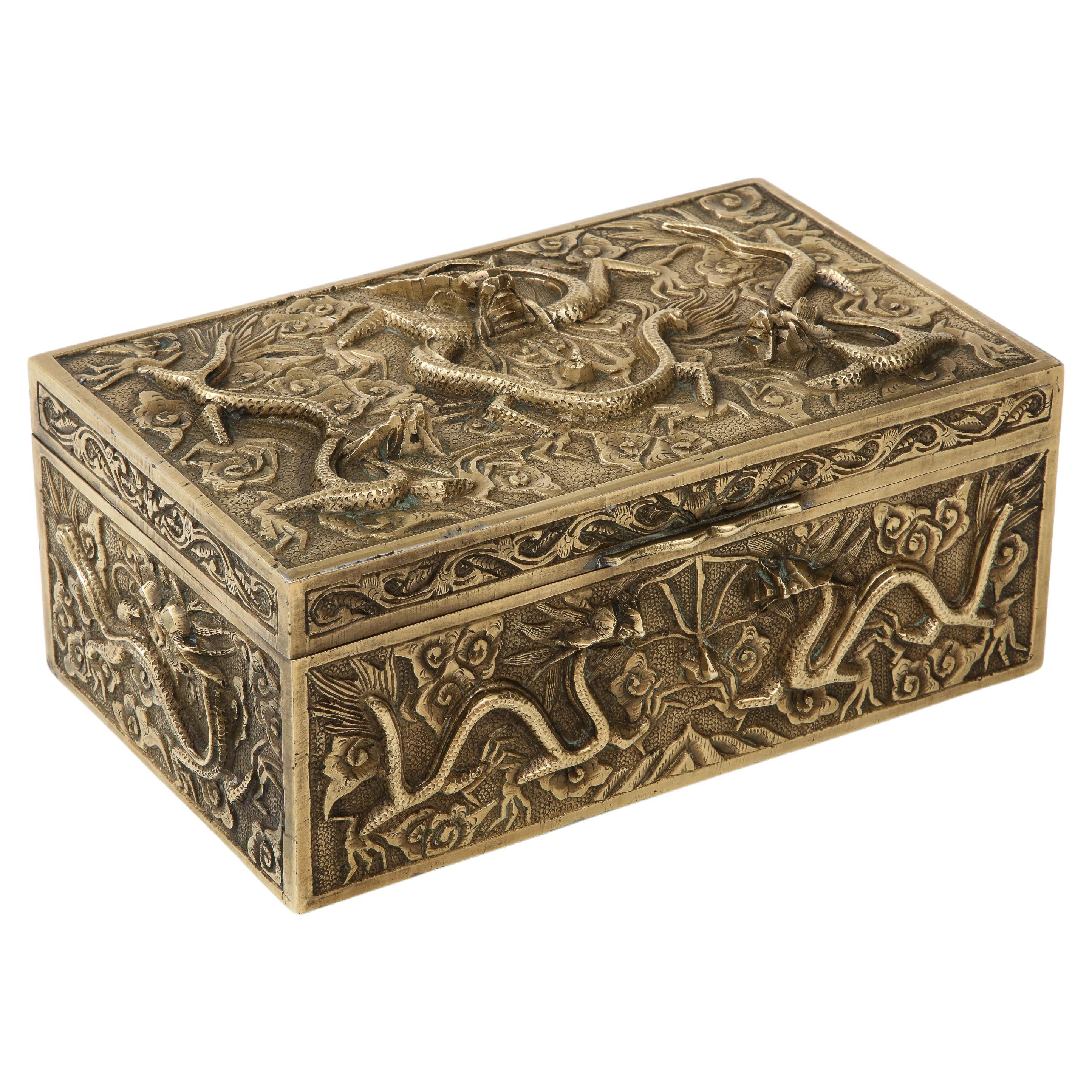 1930's Chinese Solid Brass Dragon Jewelry Box For Sale