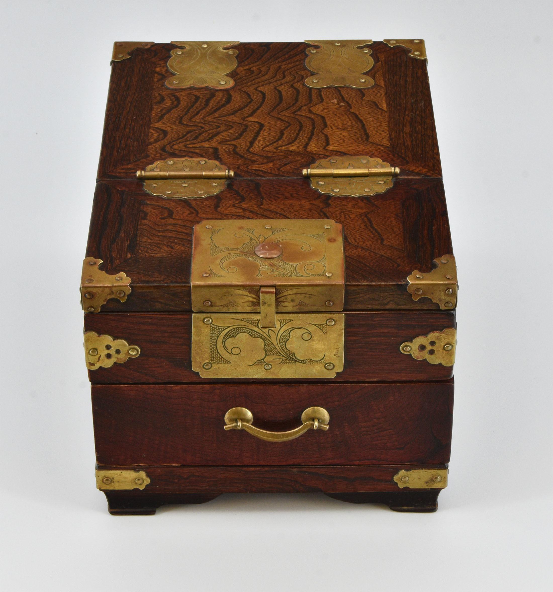 Veneer 1930s Chinese Travelling Shaving / Vanity Mirror Box