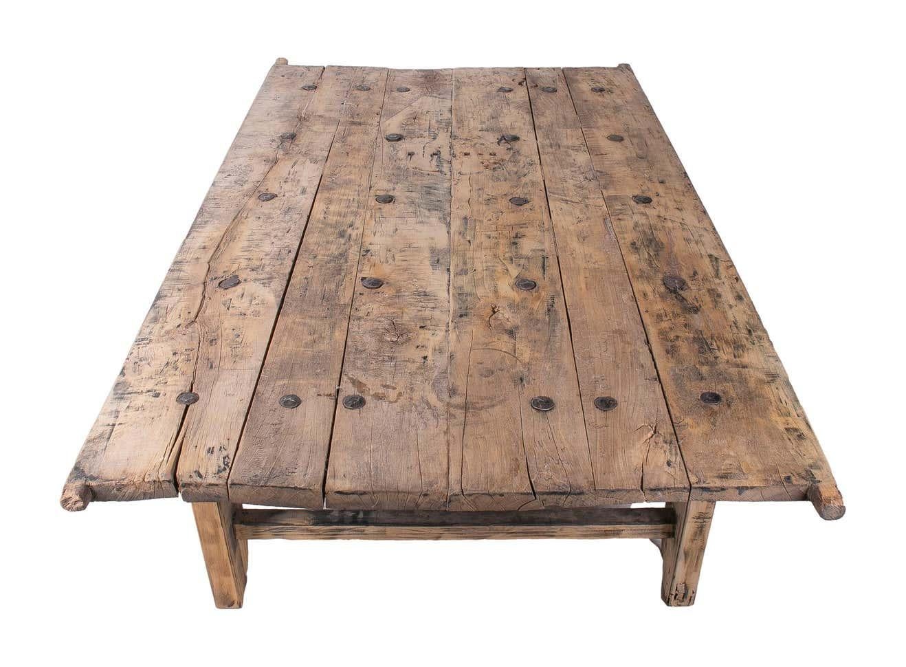 1930s Chinese Washed Wooden Door Turned into a Coffee Table In Good Condition In Marbella, ES
