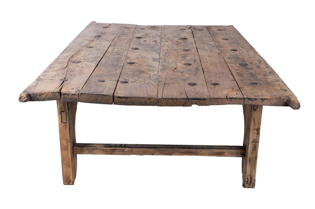 20th Century 1930s Chinese Washed Wooden Door Turned into a Coffee Table