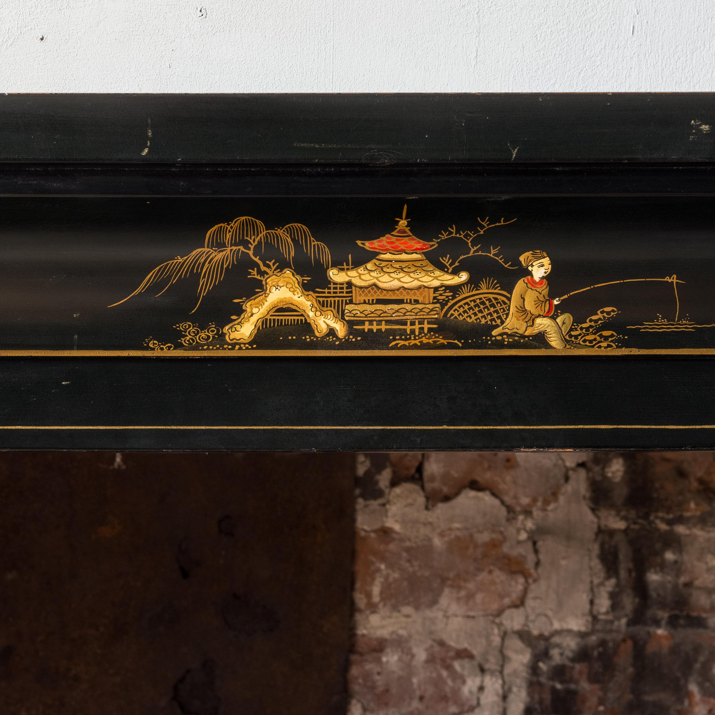 Japanned 1930s Chinoiserie ‘Pailou’ Form Fireplace