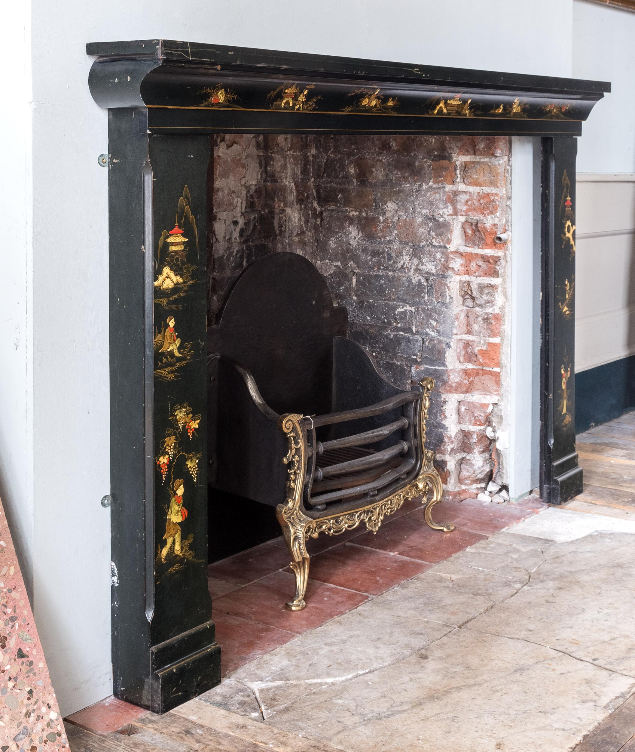 Wood 1930s Chinoiserie ‘Pailou’ Form Fireplace