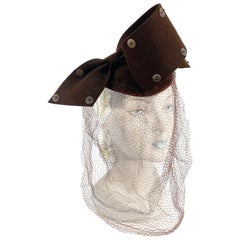 1930s Chocolate Brown Sculptured Hat with Full Veil