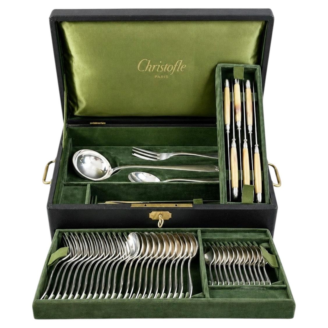 1930s Christofle “Albatros” Silverplate Flatware Set, 51 pcs. For Sale