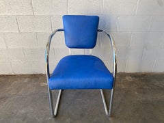 1930s Chrome Arm Chair with Blue Deerskin Leather