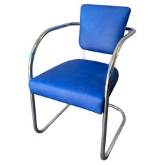 1930s Chrome Arm Chair with Blue Deerskin Leather