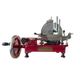 Cortafiambres Berkel Cromado Esmaltado Rojo de los años 30, Modelo 11 Volante Totalmente Restaurado