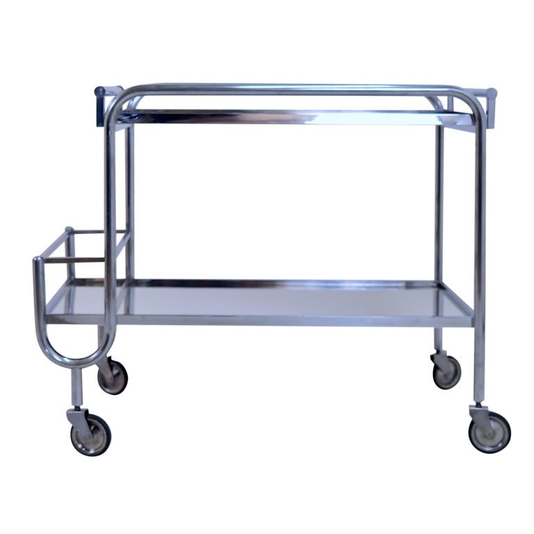 1930's Chromed Art Deco Bar Cart with Bottle Holder and Removable