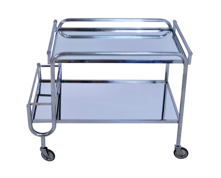 1930's Chromed Art Deco Bar Cart with Bottle Holder and Removable