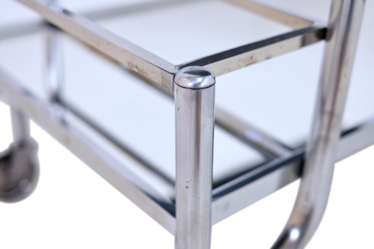 1930's Chromed Art Deco Bar Cart with Bottle Holder and Removable