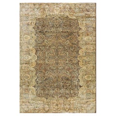 1930s Classic Blue Navy Antique Flowers Kirman Formal Knotted Wool Carpet Rug