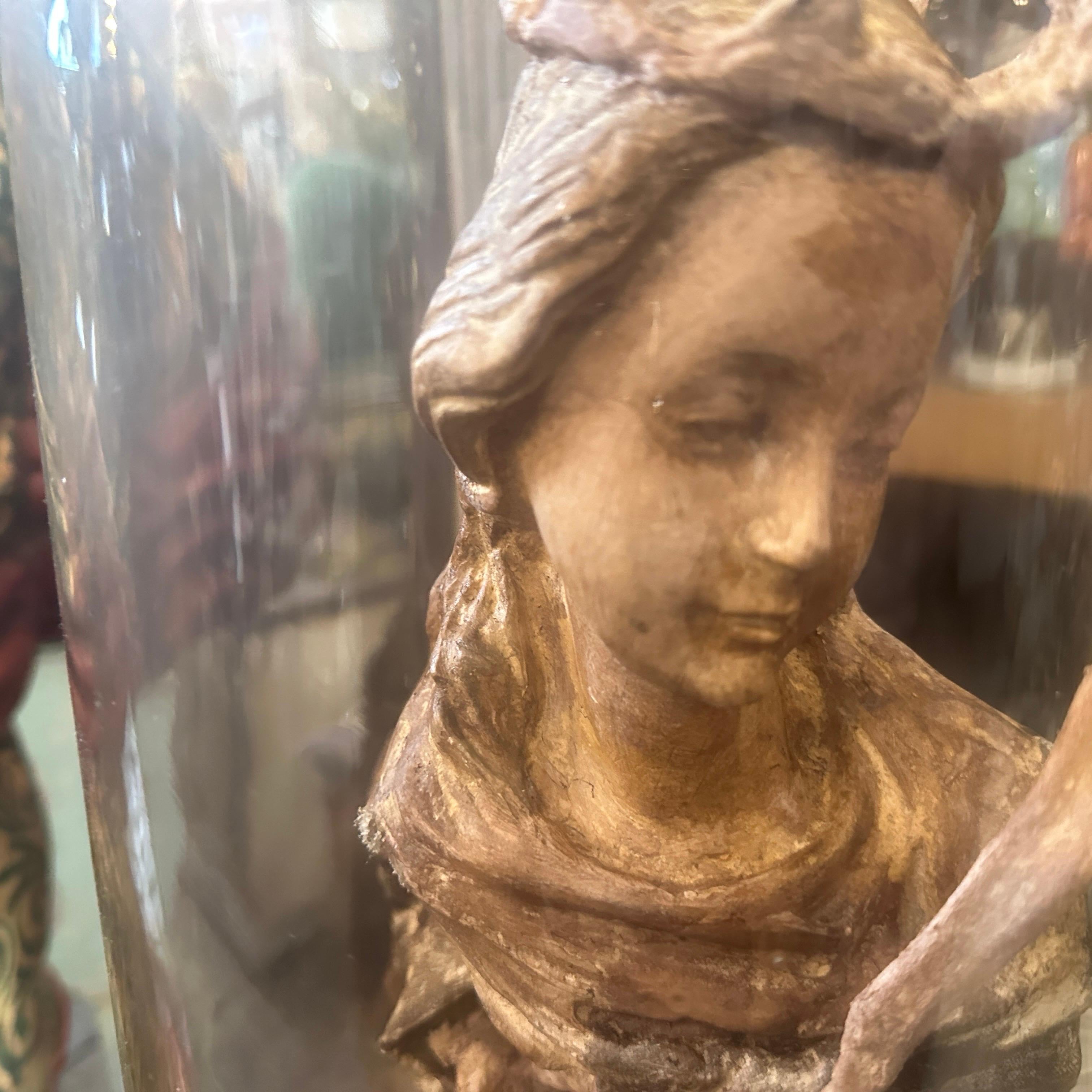1930s Classical Papier Maché Sicilian Bust of St. Agata on a Glass Display Case 7