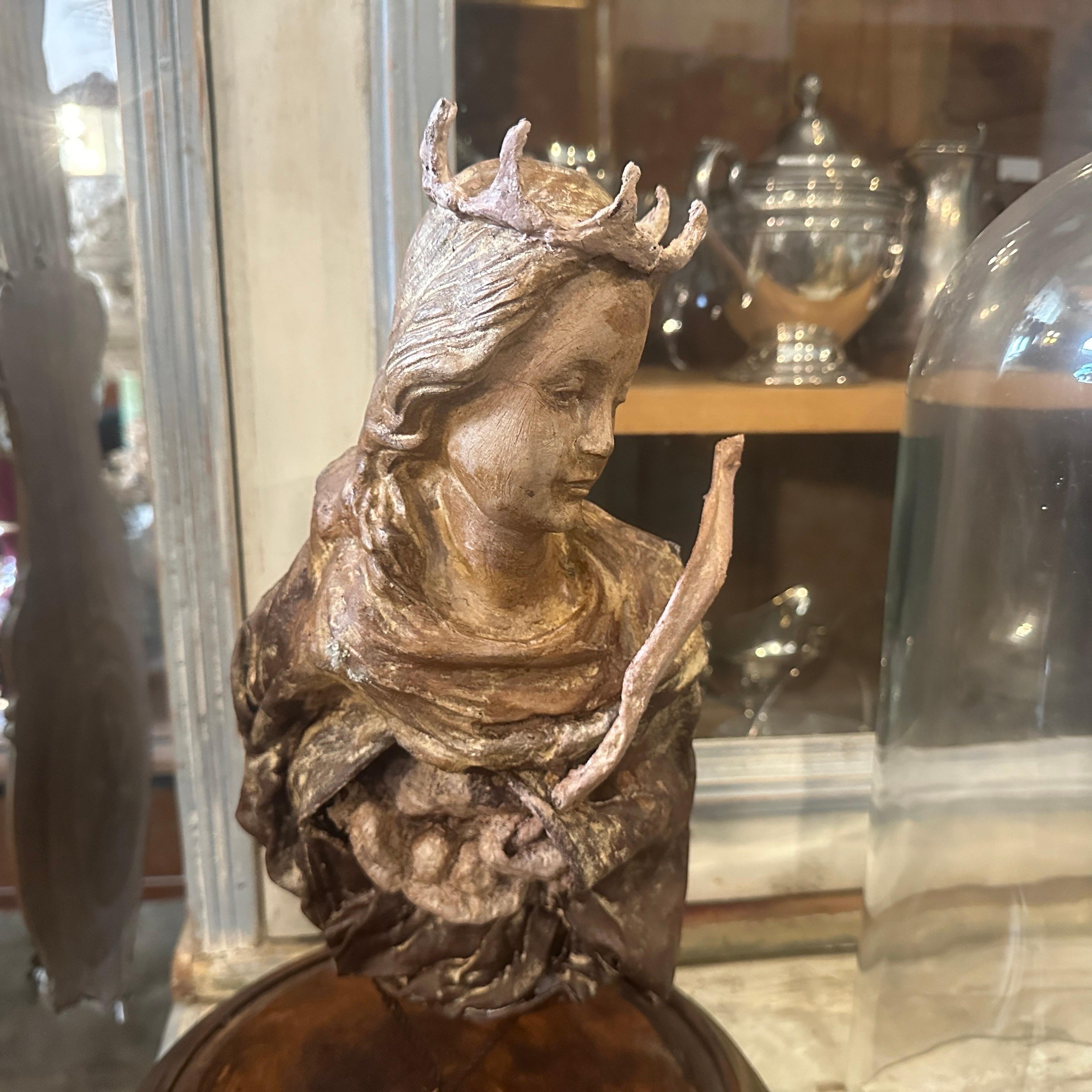 Neoclassical Revival 1930s Classical Papier Maché Sicilian Bust of St. Agata on a Glass Display Case