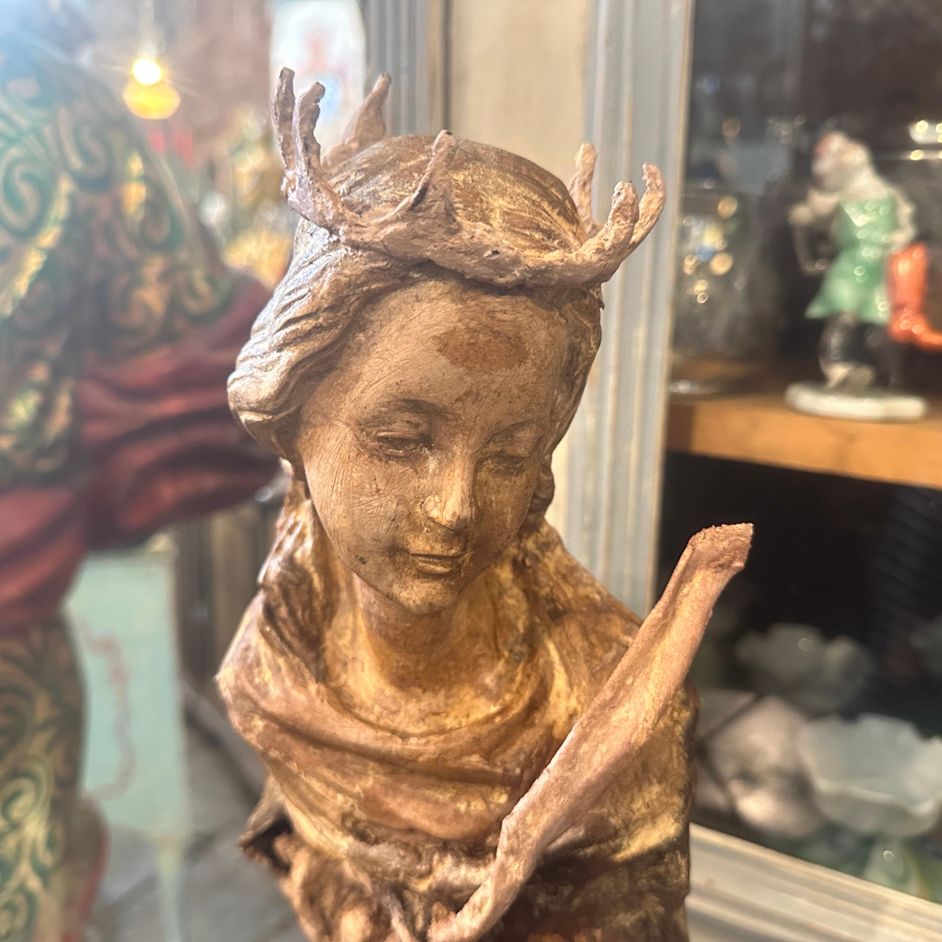 1930s Classical Papier Maché Sicilian Bust of St. Agata on a Glass Display Case 1