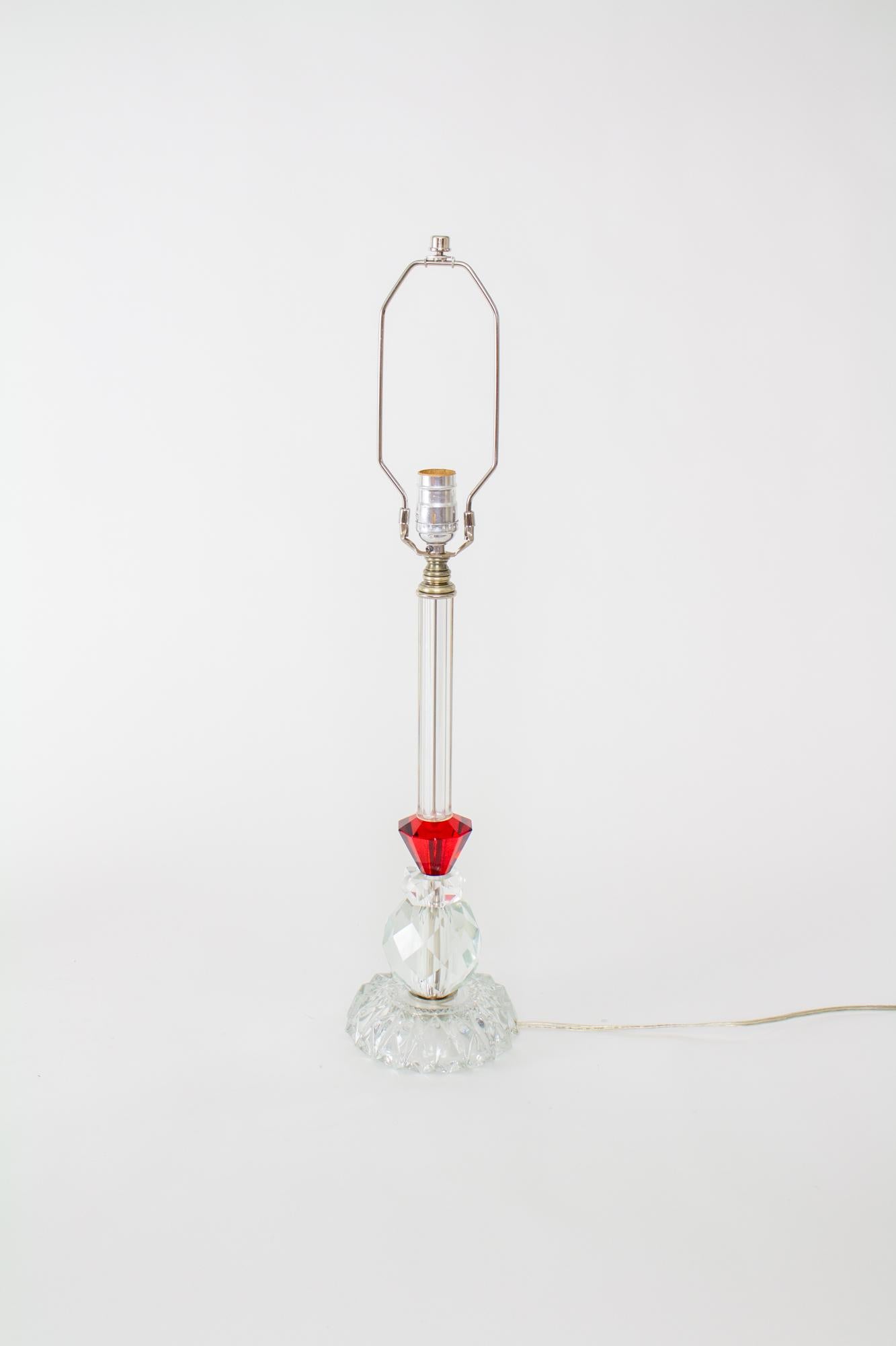 American 1930's Clear and Red Glass Table Lamps - a Pair For Sale