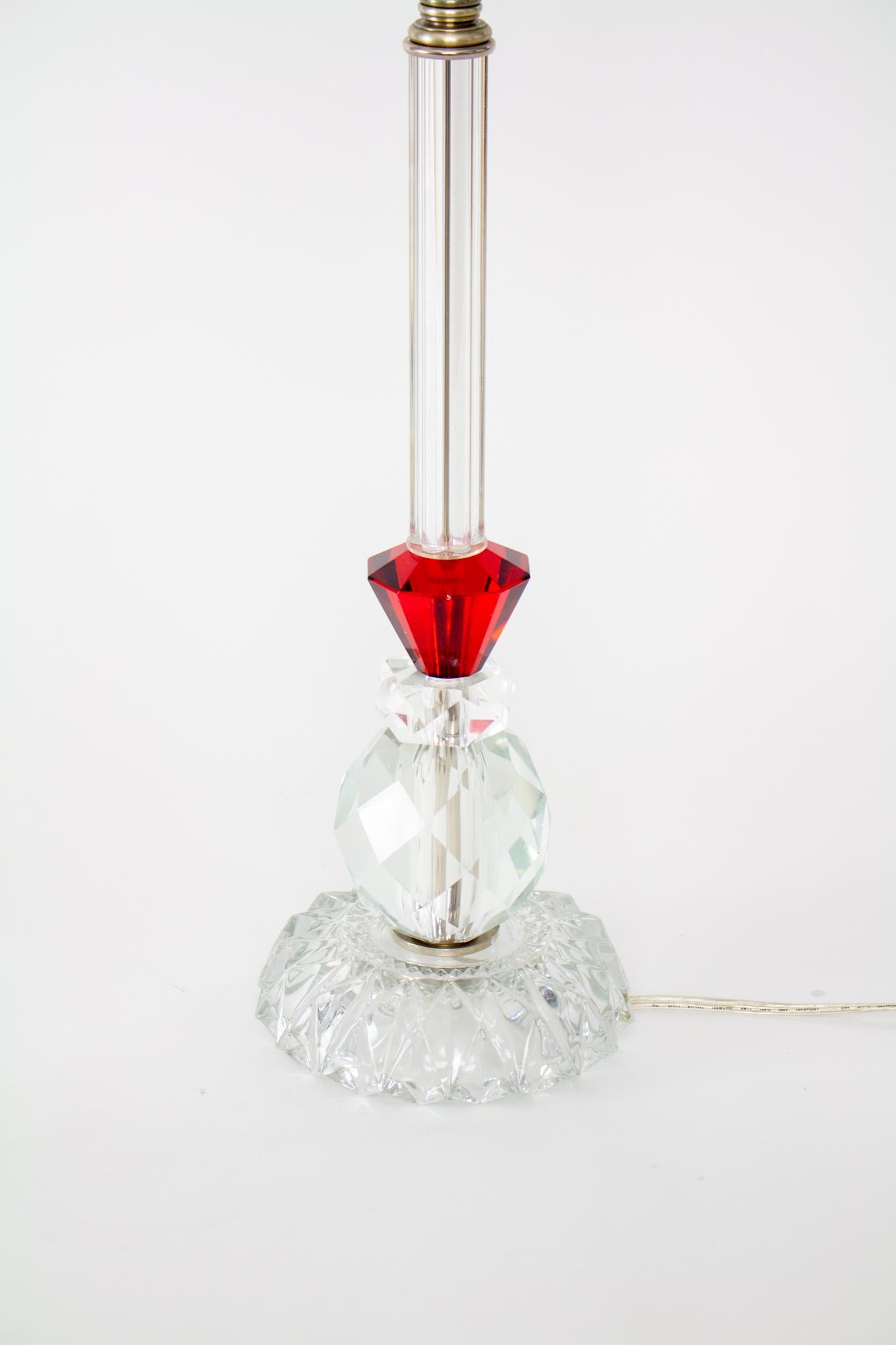 1930's Clear and Red Glass Table Lamps - a Pair In Excellent Condition For Sale In Canton, MA