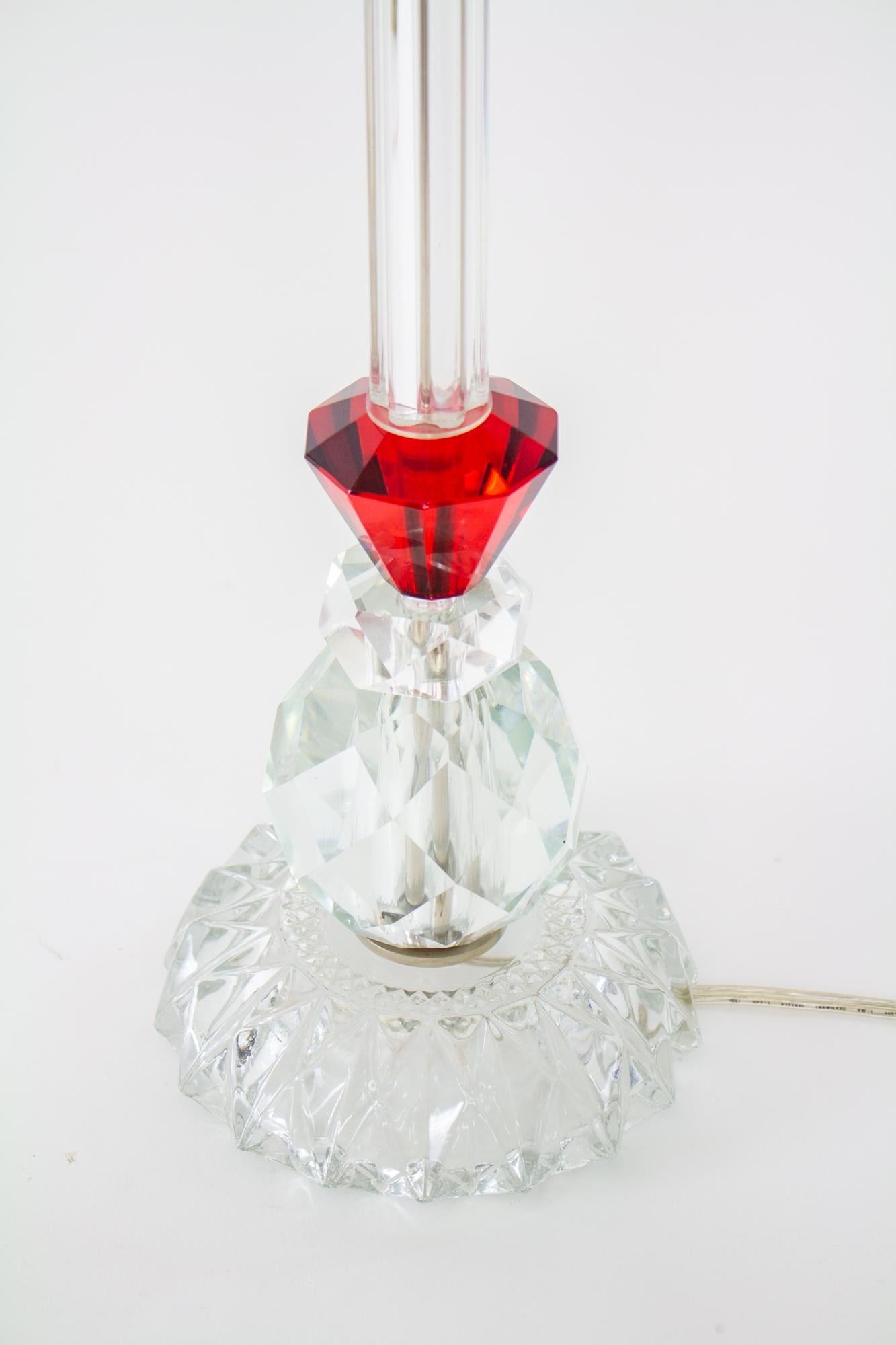 1930's Clear and Red Glass Table Lamps - a Pair For Sale 1