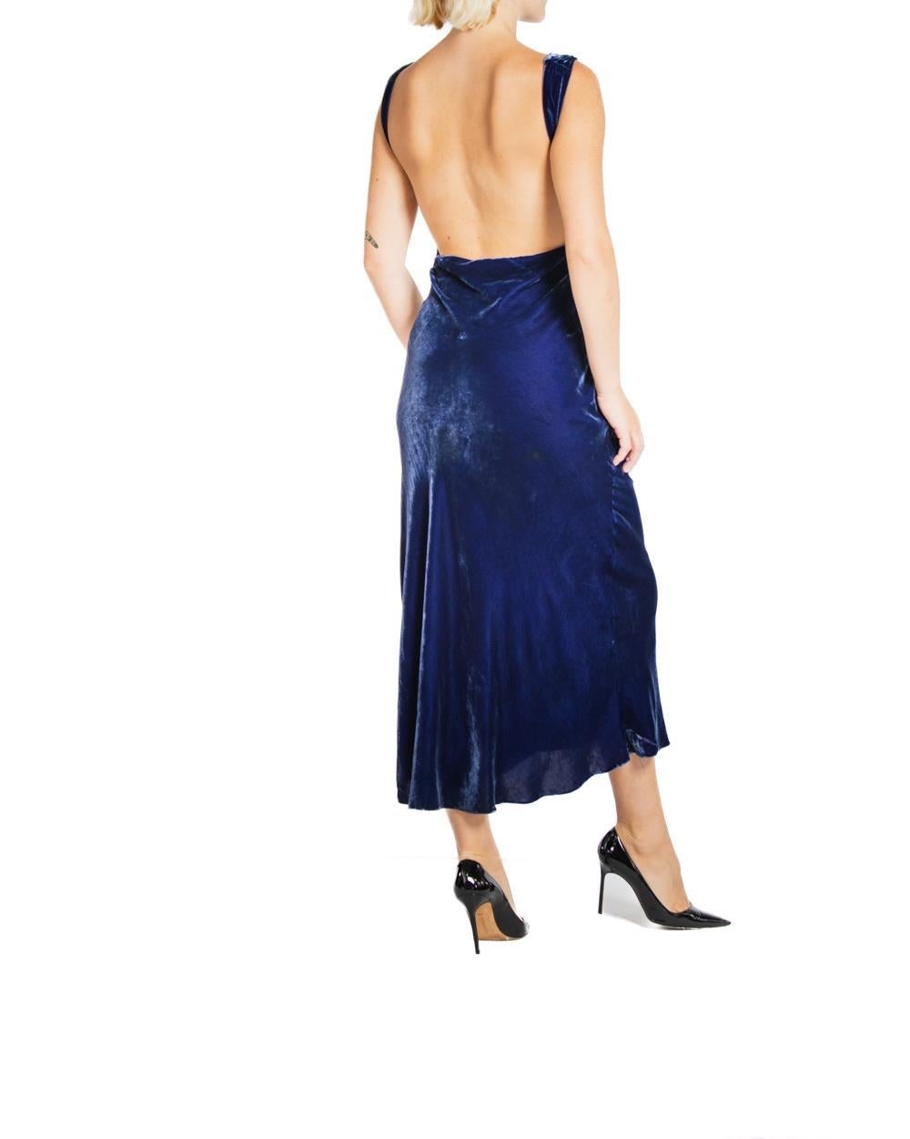 1930S Cobalt Blue Velvet Bias Cut Halter Top Gown In Excellent Condition For Sale In New York, NY