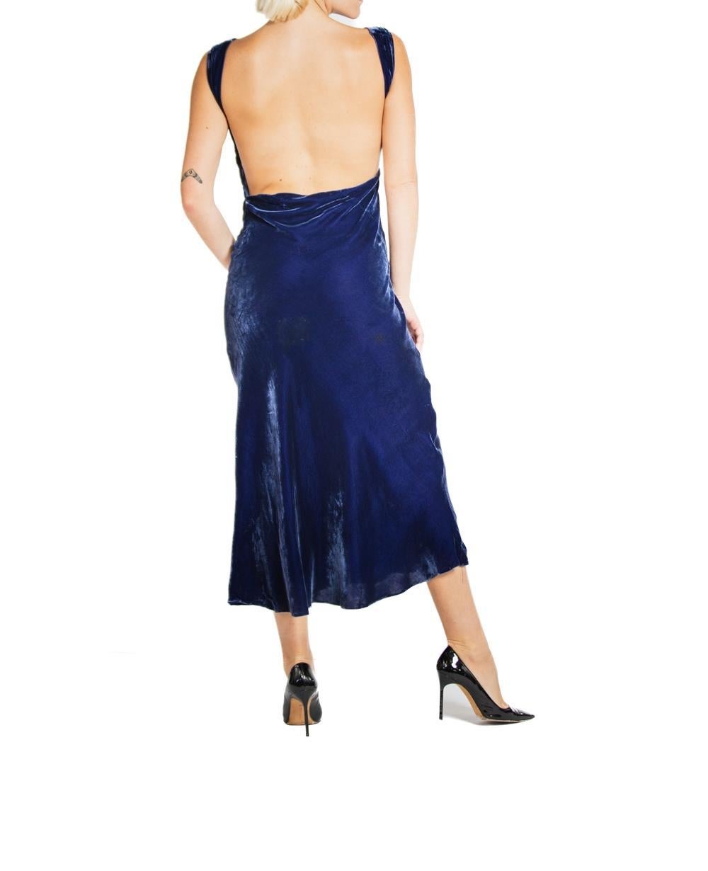 1930S Cobalt Blue Velvet Bias Cut Halter Top Gown For Sale 1